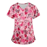 Bluza Kratki rukav Radni odjeća Grafički otisci vrhovi V-izrez ljeta za žene vruće ružičaste s