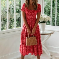 Aoksee ženske modne haljine Ljetni casual četverog vrata s kratkim rukavima labava haljina, crvena