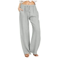 USMIXI Ženske pantalone Ljetne elastične struke Comfy pamučne posteljine duge hlače Ležerne prilike