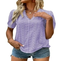 Woobling ženske bluze v izrez košulje Elegantni vrhovi dame casual plaže Tunic Majica Purple s