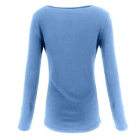 Žene Ljetne pograde s dugim rukavima Ležerne prilike uska čvrsta rebrastine košulje bluza nebesko plavo