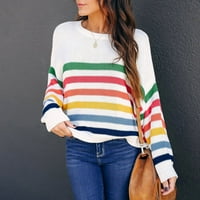 Floleo ženski džemper zazor jesen zimski ženski boja blok džemper kabel pletene duge prugaste bluze