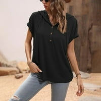 Žene vrhovi Ljetni casual s kratkim rukavima Henley labavi solid Chemise T-majice crna m