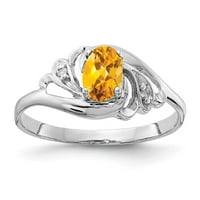 14k bijelo zlato 6x ovalna provjera citrina Pravi dijamantni prsten