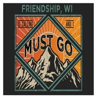 Prijateljstvo Wisconsin 9x suvenir Drveni znak sa okvirom mora ići na dizajn