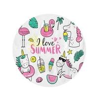 Okrugli ručnik za plažu Jednorog slatkih i zabavnih ljetnih znački zakrpa Flamingo Travel Circle kružni