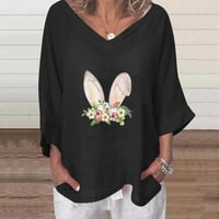 Jsaierl Womens Pamučne majice Plus size rukav vrhovi slatki ispis V rect majice Prozračne plažene bluze