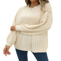 Grianlook Ženski džemper dugi rukavi Jumper vrhovi pulover solidne boje dame labavi pleteni džemperi
