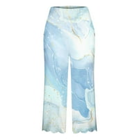 Zkozptok Žene Ljetne casual gradijentne boje blokirane hlače Nepravilne čipke ravno-pantalone s džepovima,