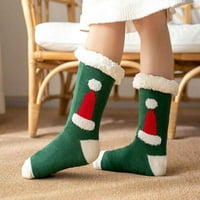 Čarape za žene slatke zimske božićne tople papuče pahuljaste pahuljstvo nejasne snimke tamnozelene boje