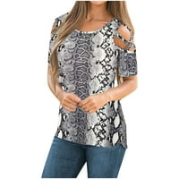 HHEI_K Ženski ljetni tisak kratkih rukava za hladnu majicu za hladnu ramenu Bluze za žene ljetne vrhove