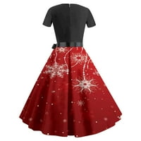 Sparkly haljina za žene božićna modna sjajna Xmas stablo ispis tunika crewneck kratka rukava midi haljina