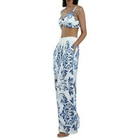 Rteyno Žene Ljeto Ležerno dvodijelno Set odjeće za plažu, leptir tiskani uzorak bikini vrhovi + duge