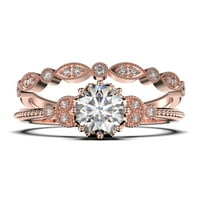 Divan 1. Carat okrugli rez dijamantski prsten za cvjetni angažman, antikni vjenčani prsten, jedan odgovarajući