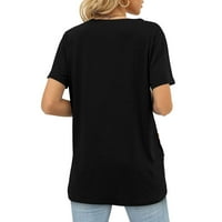 Žene V izrez valjani kratki rukav majice Ležerne prilike ljetnih vrhova s ​​džepom majicom