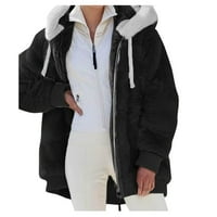 Shiusina ženski džepni džep s kapuljačom Dukseri, tople umjetne vune džepove kaput odjeća - crna l