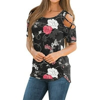 Outfmvch T majice za žene cvjetni prinde s kratkim rukavima za hladnu hladnu ramena majica s ženskim