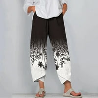 Žene casual pantalone ravno noga visokog struka elastične labave pantalone, tropske ispise Boho hlače