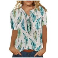 Ženske bluze i vrhovi modni casual s kratkim V-izrezom pogledajte gumb etničkog ispisa Labavi top bluze