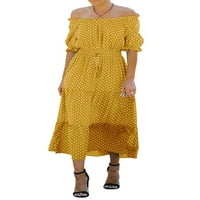 Mialeoley ženska haljina od kratkih rukava kratkih rukava, točkice printom ruffle duge haljine