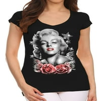 Junior's Marilyn Monroe Starlet Crna majica V-izrez Veliki