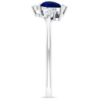Kruška oblika plava safir i dijamantski klaster Obel Prsten, sterling srebro, US 3,00