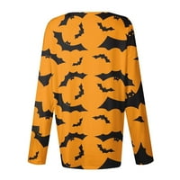 Duks za ženske vrhove casual tipki izrez dugih rukava Vintage Halloween Ispiši trendi patchwork bluze Tees Orange 3xl