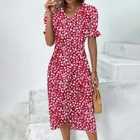 Haljine za ženske reziste za tisak Cvjetni uzorak V-izrez ruffle Mini Slim Fit Y2K moda Elegantna zabava