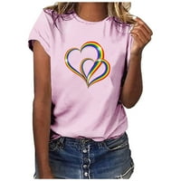 Majica za Valentinovo za žene casual kratkih rukava Crewneck Tee vrhovi slatko šareno srce za pulover