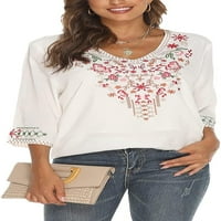 Ženski boho vezeni vrhovi rukavi meksički seljački košulje Boemska labava tunika bluze