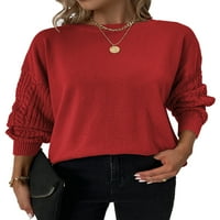Wassery ženski pleteni džemper labav puni boja rebrani dugi duks duks u pulover vrpca na vrhu Streetwear