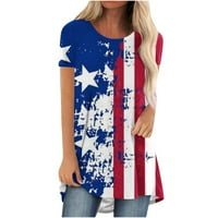 Yyeselk 4. jula ženski bluze labavi fit kratkih rukava posada majica Trendy Američka zastava Ispis asimetričnog