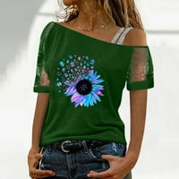 HHEI_K Ženska modna okrugla vrata pulover MESH Solid Color Gvožđe na ležernim majicama za žene za žene