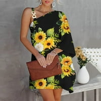 Dame haljine cvjetno tiskovine jedno rame s dugim rukavima ljetno casual labav metalni kaiš plaža Mini