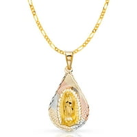 IOKA-14K TRI Color Gold Diamond Rese naša dama od guadalupe markica šarm privjesak sa figarom 3+ lanac