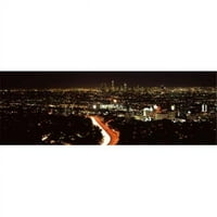 City upaljen u noć Hollywood City iz Los Angelesa Los Angeles County California USA Poster Print do