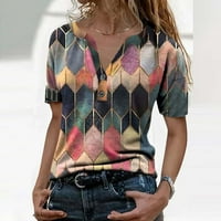 Relanfenk modni ženski ljetni tiskani kratki rukav V- ovratnik na kratkim majicama majice