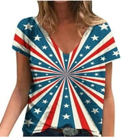 Kakina s Flowy Shirts za žene Ljeto V-izrez kratkoj rukava Nezavisnost od tiskane majice za bluzu za