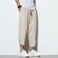 Teretne hlače za muškarce Muške modne ležerne pune boje pamučne posteljine hlače retro labave šivene