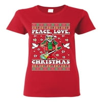 Divlji Bobby mir ljubav Božić ružni božićni džemper žene grafički tee, crvena, srednja