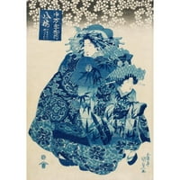 Utagawa Kunisada Crni moderni uokvireni muzej umjetnički print naslovljen - Yatsuhashi iz Naka-Manjiya,