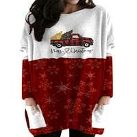 Keeccty Womens Božićni pulover automobili Ispis džepova za šivanje dugih rukava