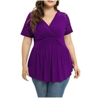AoKSee ljetni bluze za žensku plus veličinu izreza asimetrična hladna majica na ramena V-izrez, ljubičasta